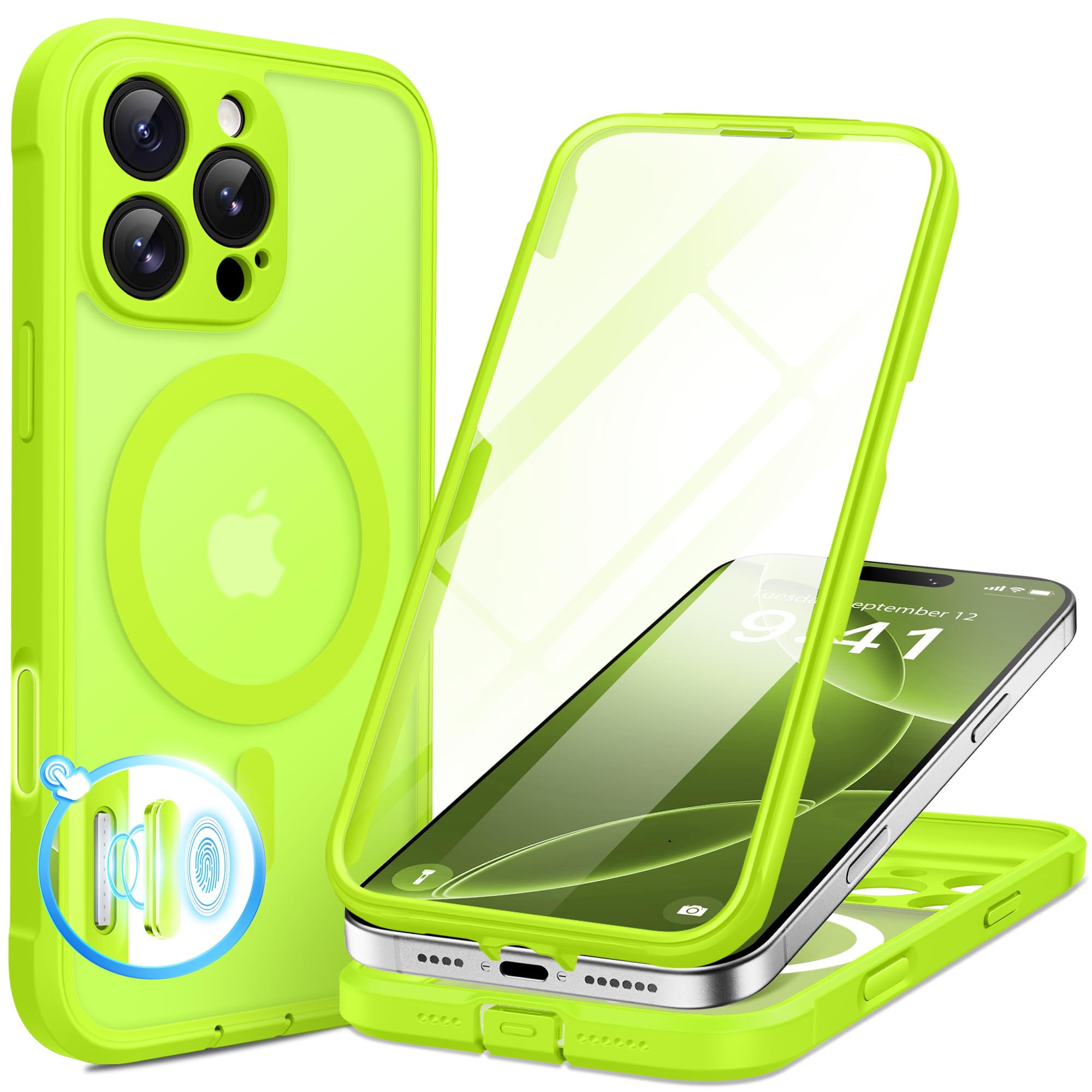 BERFY iPhone 16 Pro Max Case, Compatible with MagSafe, Built-in Glass Screen Pro