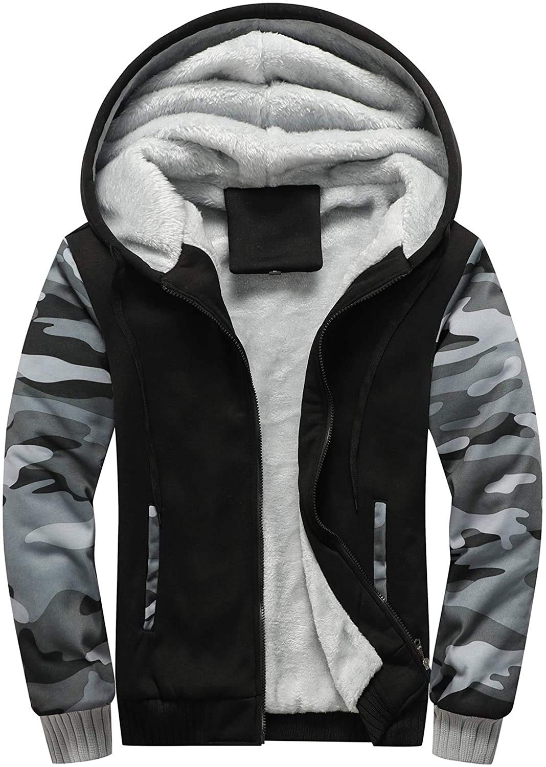Men's Hoodie with Zip, Long Sleeve Hooded Jacket, Winter Warm Fleece Inner Sweat
