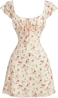 SOLY HUX Women's Coquette Babydoll Vintage Style A-Line Floral Mini Dress