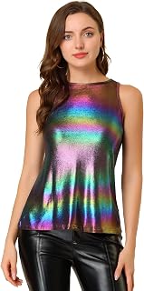 Allegra K Metallic Shiny Vest Halter Neck Women