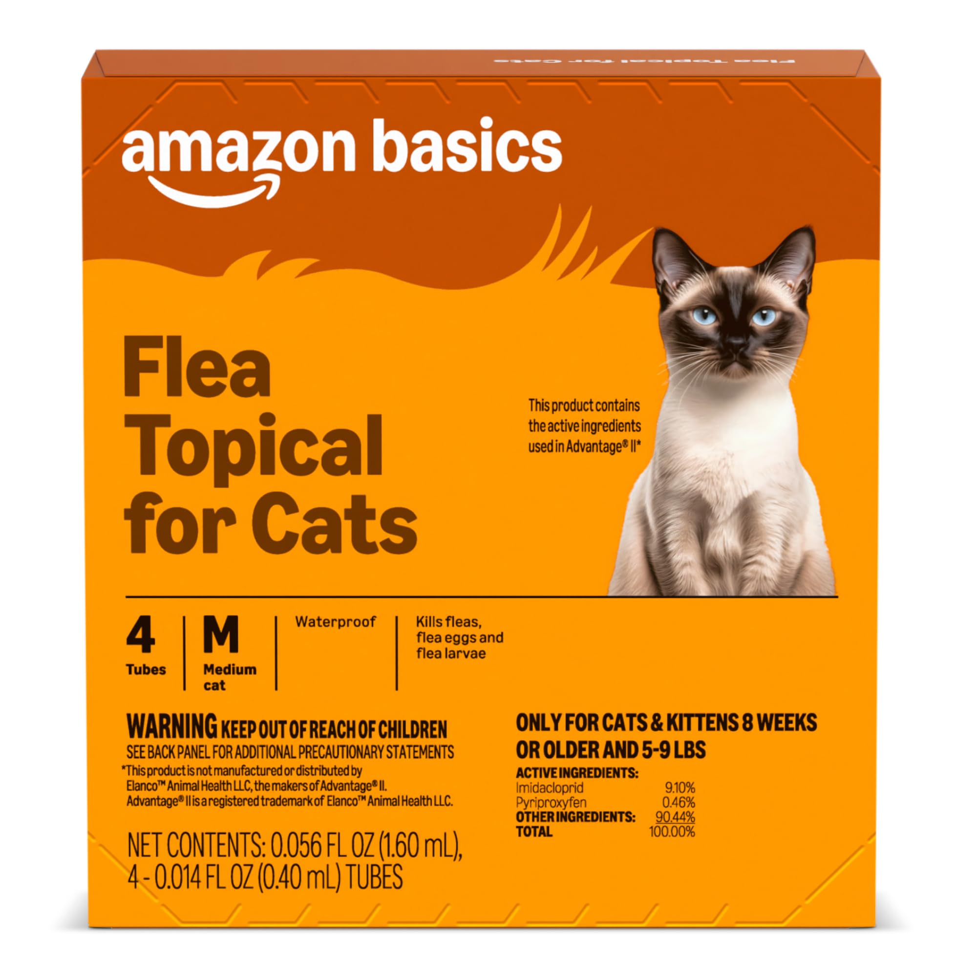 Amazon Basics Topical Flea Treatment for Medium Cats (5-9 Pounds), 4 Count, Pack