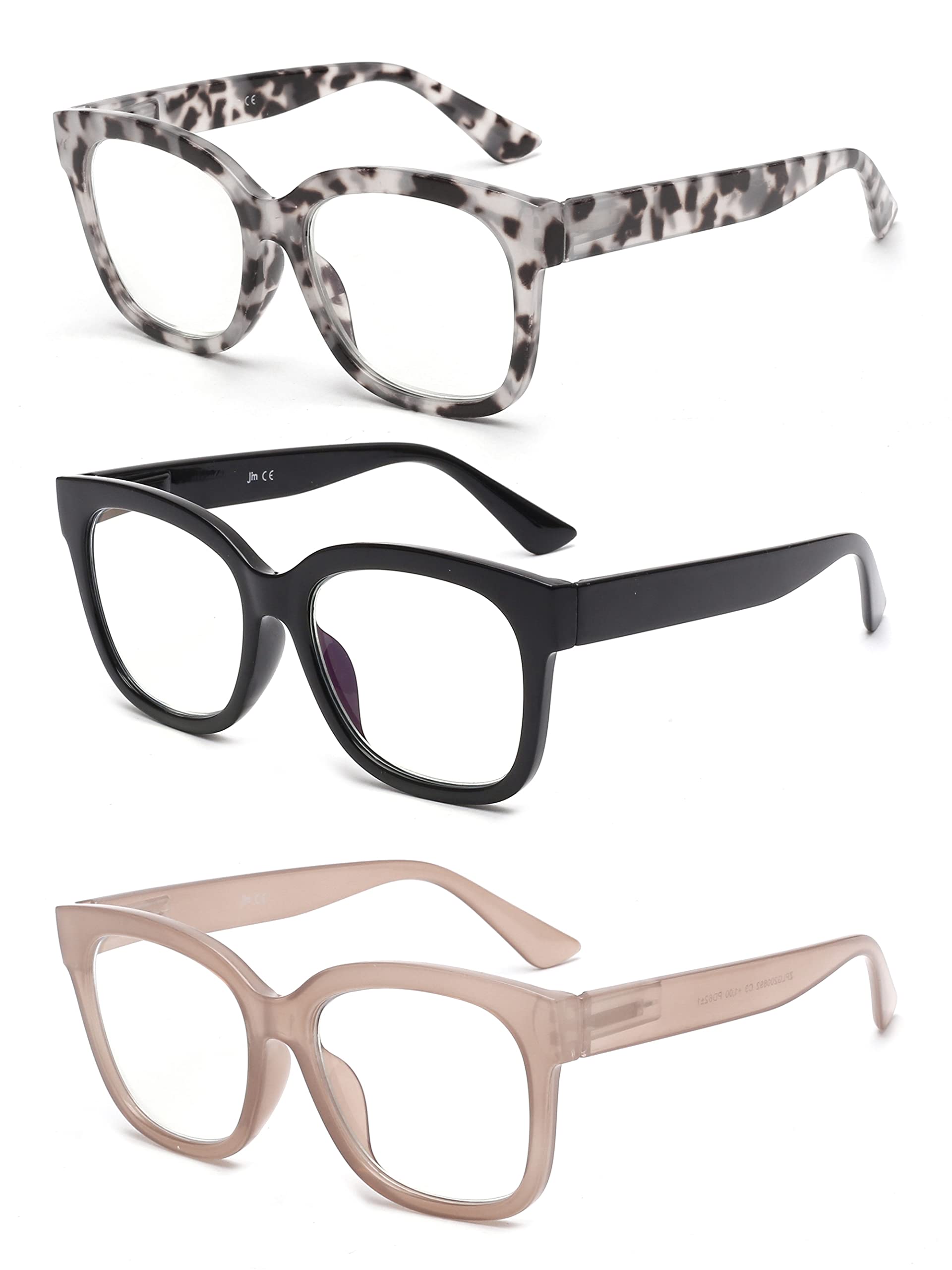 JM 3 Pack Oversized Reading Glasses Women Large Square Blue Light Readers | Spri