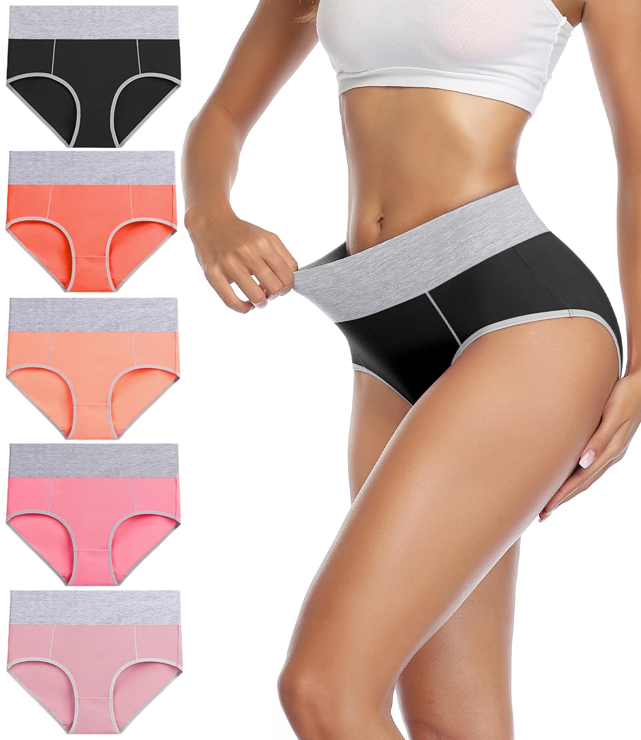 wirarpa Women's Cotton Underwear High Waist Stretch Briefs Soft Underpants Ladie