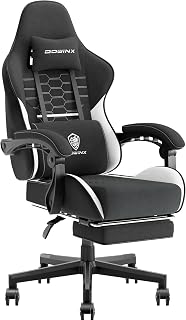 Dowinx Ergonomic Fabric Gaming Chair with Spring Cushion, Gaming Chair with Headrest, Lumbar Support and Footrest, Supports 150 kg, Ideal for Gaming and Office​, White and Black