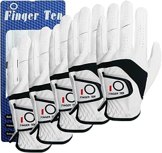 FINGER TEN Golf Gloves Men Left Right Hand Value 5 Pack | Soft Comfortable Wear, Breathable Flexible Fit, All Weather Grip Control, Durable Long Lasting, Sizes S M ML L XL XXL 3XL