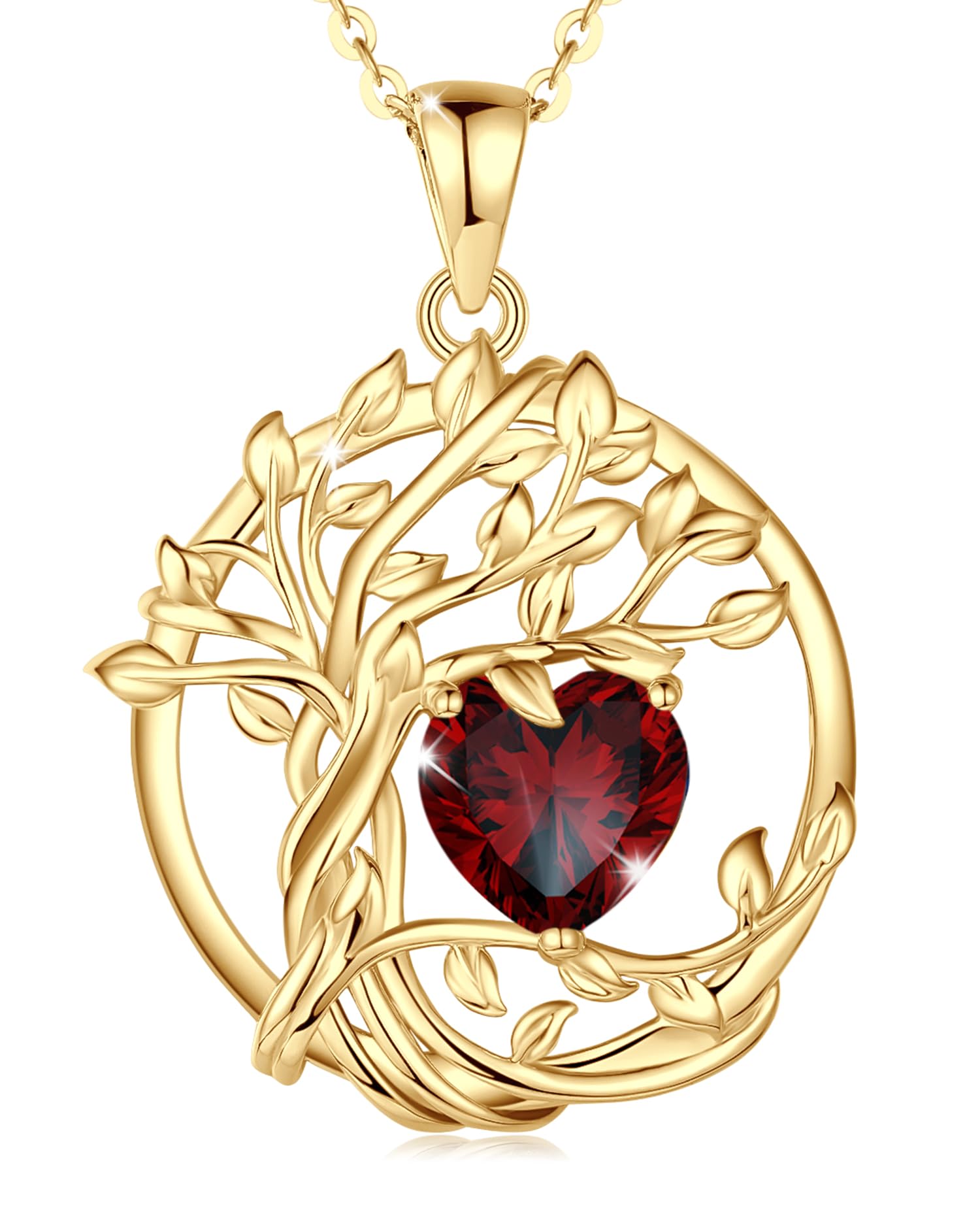 FANCIME Collar de piedra natal del árbol de la vida, colgante de plata de ley, c