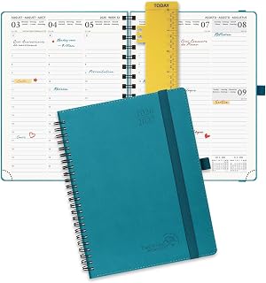 POPRUN 2026 2027 Week to View Diary 22 x 16.5 cm August 2026 to Dec 2027 | Vertical School Planner 17 Months with Spiral Soft Cover, Bookmark Ruler, 80 g/m² Paper, Pacific Green
