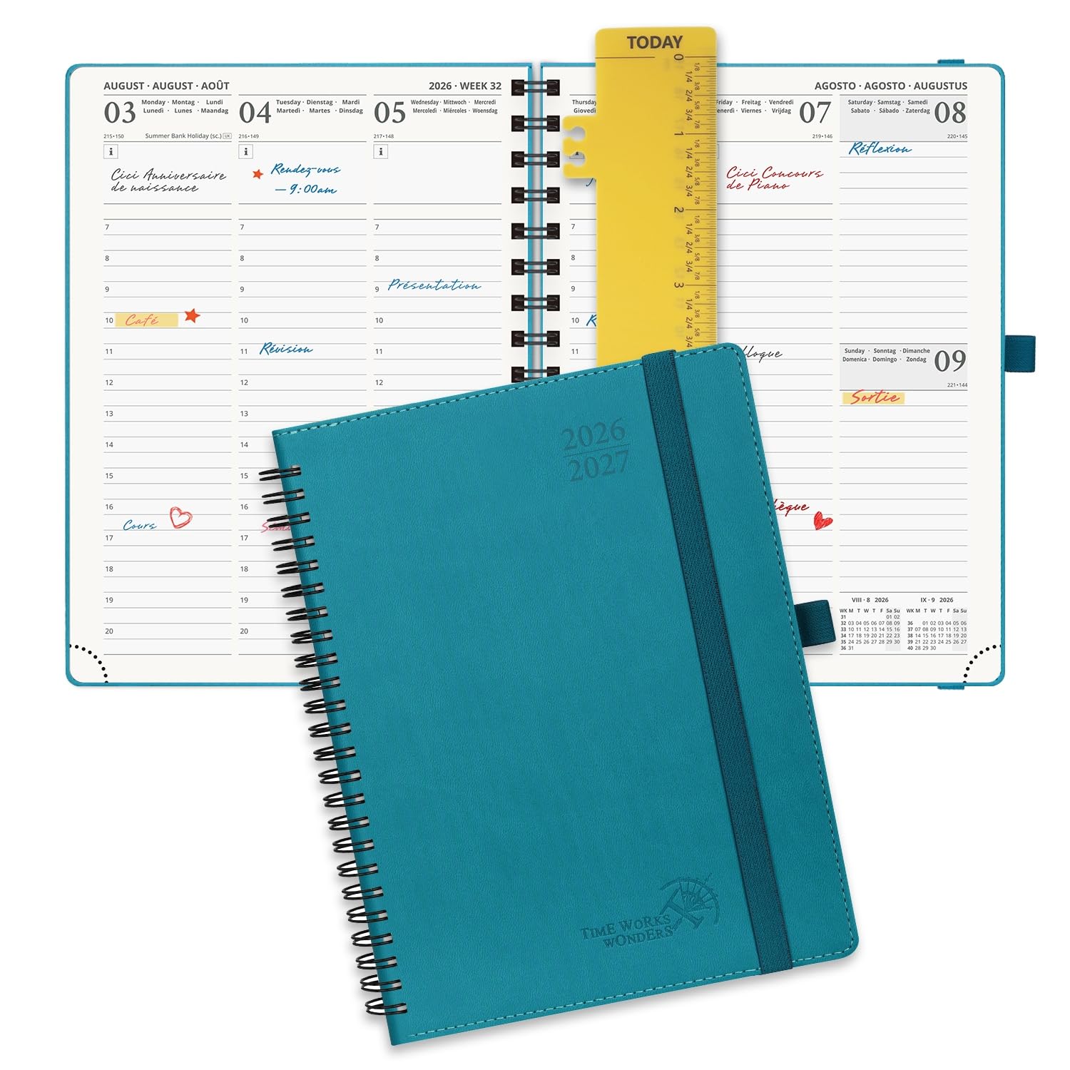 POPRUN 2026 2027 Week to View Diary 22 x 16.5 cm August 2026 to Dec 2027 | Verti