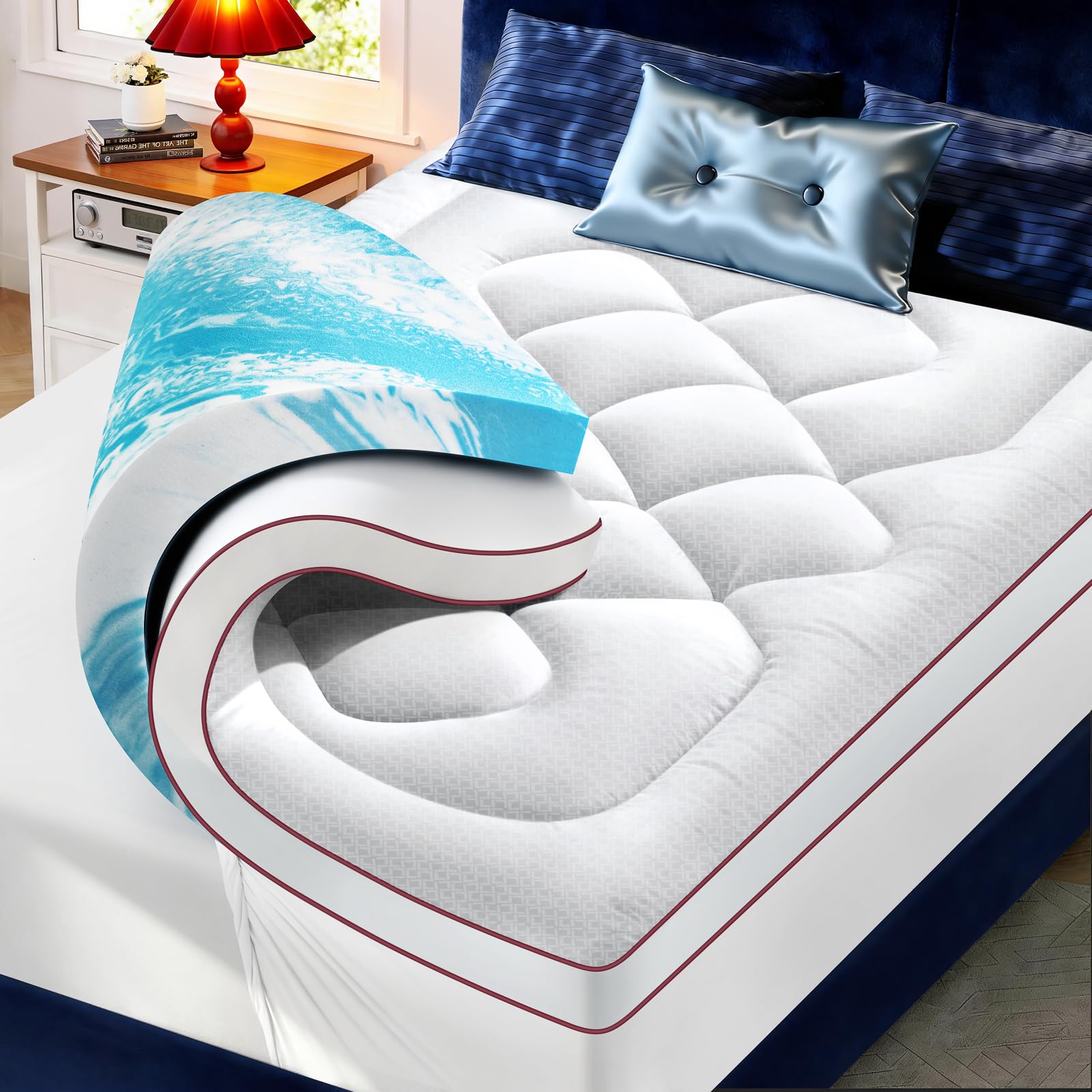 KELTARO Premium Mattress Topper Queen Size,4 Inch Dual Layer (2" Gel Memory Foam