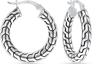 LeCalla Sterling Silver Hoop Earrings for Women | Lightweight Silver Chunky Hoop Earrings | Handmade Electroform Hollow Italian Design Click-Top Earrings Hoop