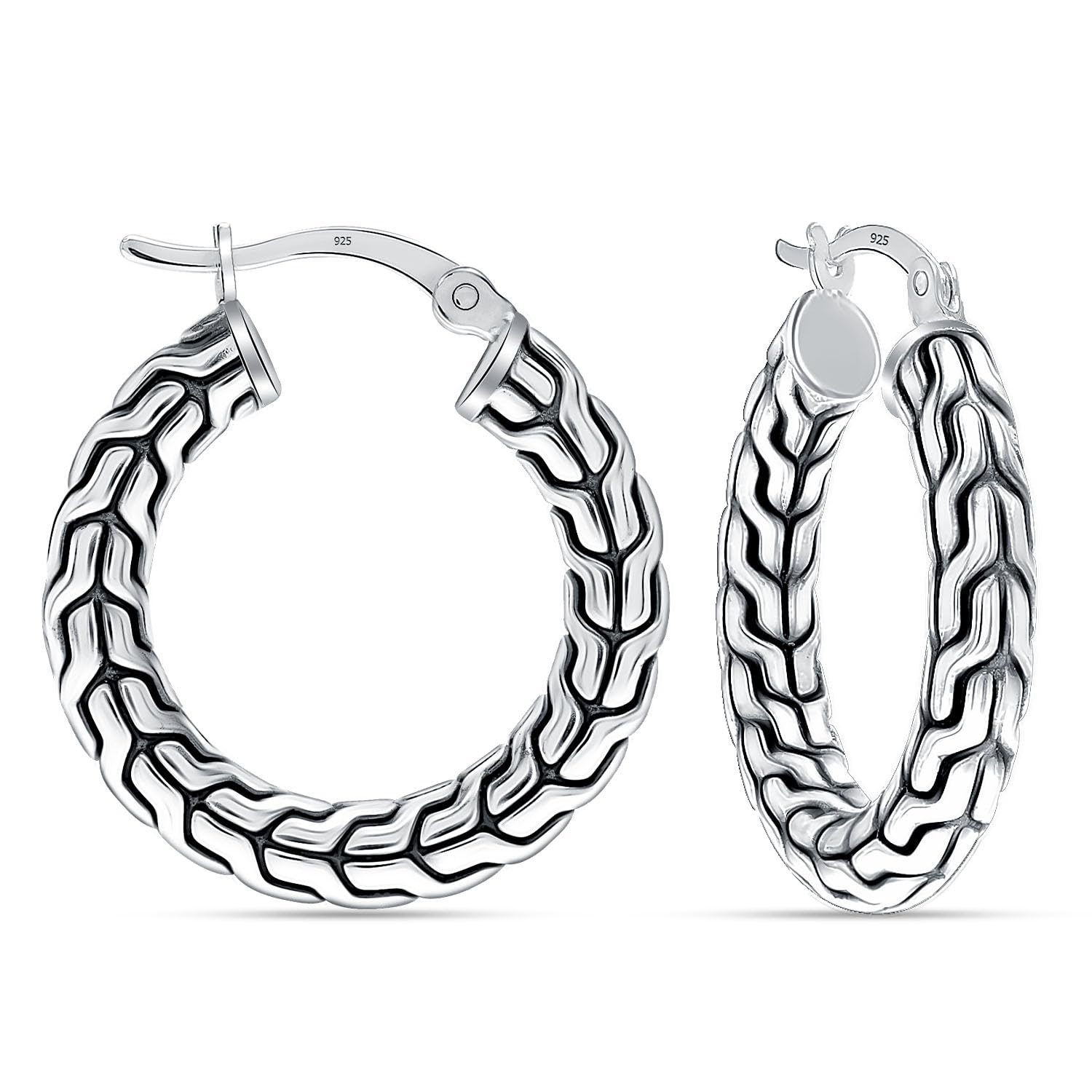LeCalla Sterling Silver Hoop Earrings for Women | Lightweight Silver Chunky Hoop