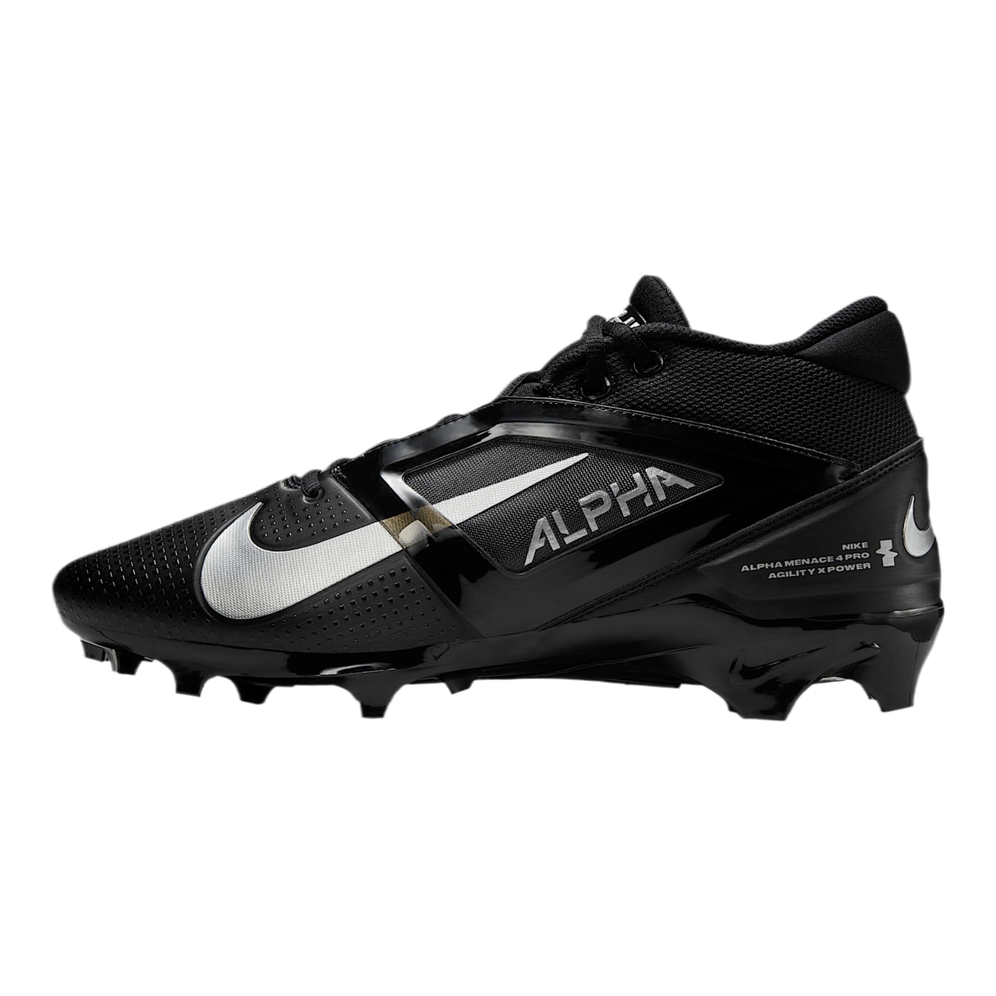 Nike Alpha Menace 4 Pro Football Cleats (FD7037-002, Black/Metallic Silver)