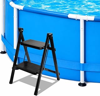 DECOHS Foldable Spa Hot Tub Steps, Metal 2-Step Stool Pool Ladder, Non-Slip Pedal Spa Side Stairs for Outdoor Indoor Home Kitchen Garage Office Patio Deck RV