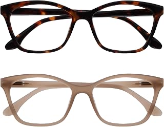 OPULIZE KAT Reading Glasses - Set of 2 - Stylish Cat-Eye Frame - Brown and Taupe - Men and Women - Spring Hinges - RR59-2U - +2.00