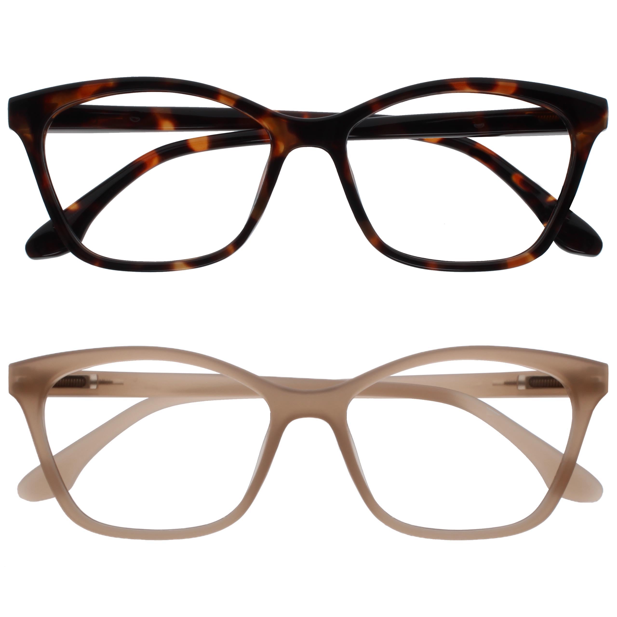 OPULIZE KAT Reading Glasses - Set of 2 - Stylish Cat-Eye Frame - Brown and Taupe