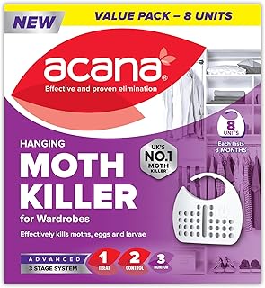 Acana Hanging Moth Killer & Freshener, 8 Pack - Lavender Fragrance, Natural Oils - for Wardrobes - Protects Clothing & Bedding - Each Lasts Up to 3 Months