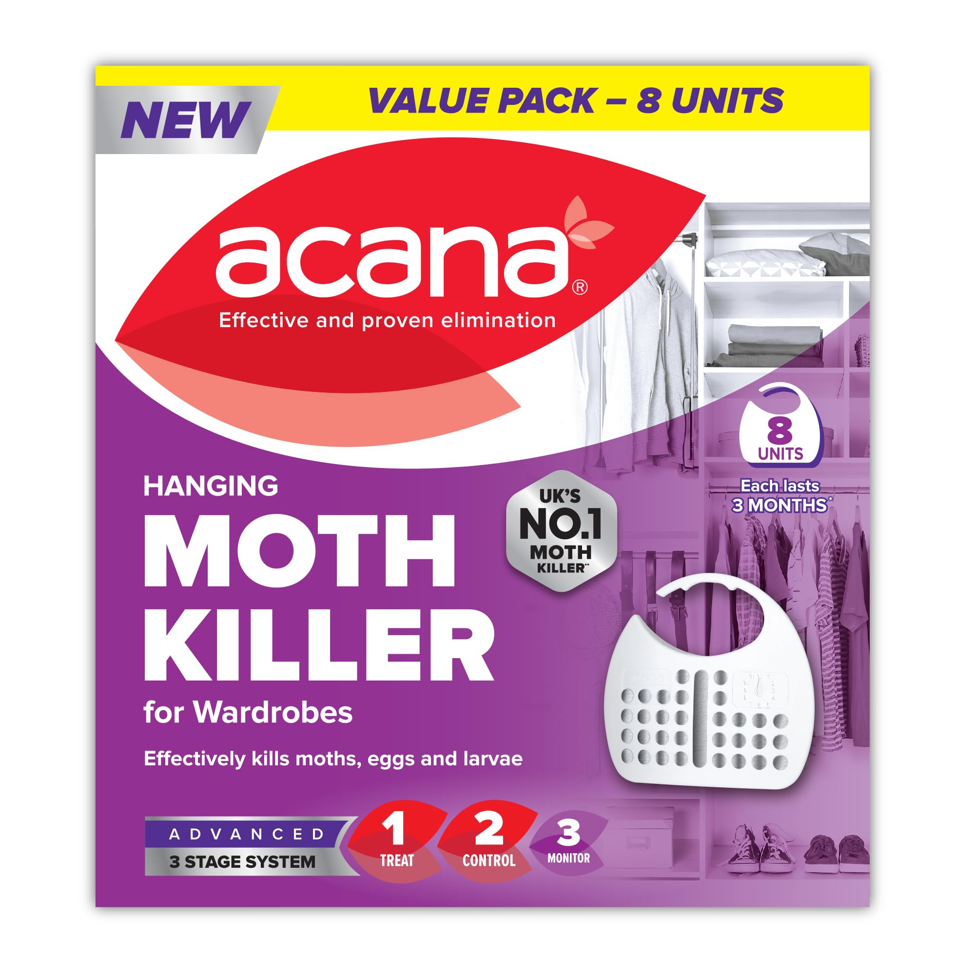 Acana Hanging Moth Killer & Freshener, 8 Pack - Lavender Fragrance, Natural Oils