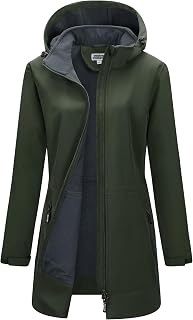 Outdoor Ventures Ladies Soft Shell Jacket with Removable Hood Fleece Lined Insulated Windbreaker Long Warm Jacket