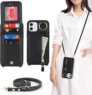 Zouzt Crossbody Wallet Case for iPhone 12/12 Pro (6.1"), with Strap, Black