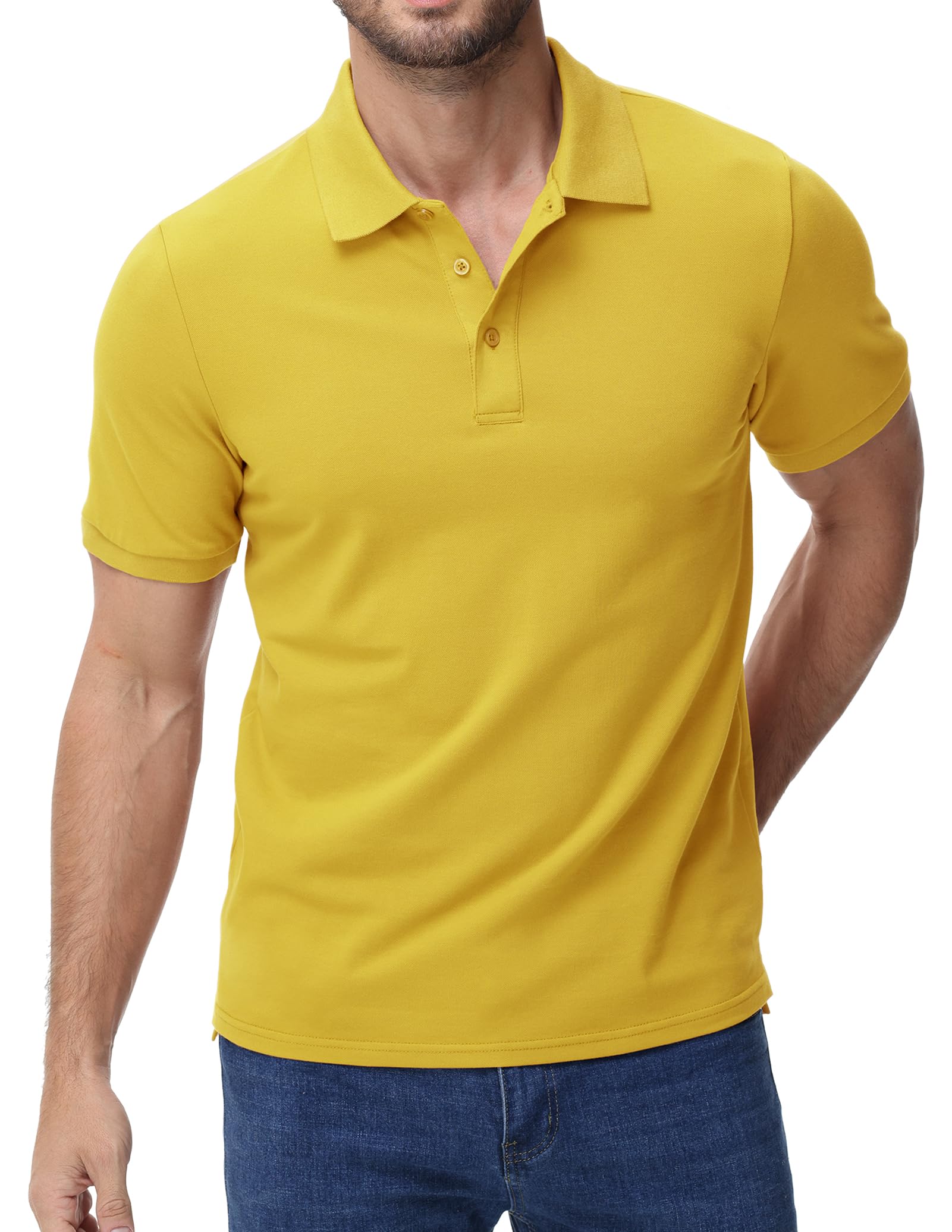 MIER Men's Cotton Pique Polo Shirts, Short Sleeve Golf Work Casual Tops