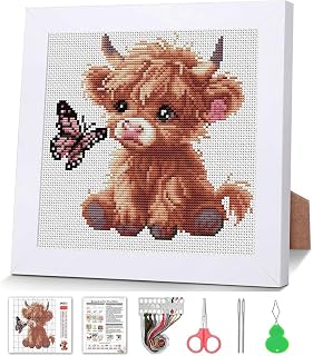 Cow Cross Stitch Kits, Cross Stitch Kits for Adults Beginner with Framed | Embroidery Kit Stamped 11CT Cross Stitch Arts and Crafts for Adults Partial Cross Stitch 8x8inch