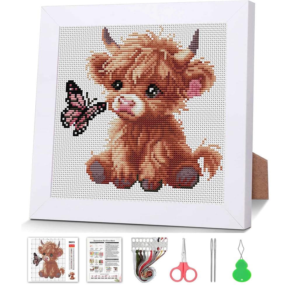 Cow Cross Stitch Kits, Cross Stitch Kits for Adults Beginner with Framed | Embro