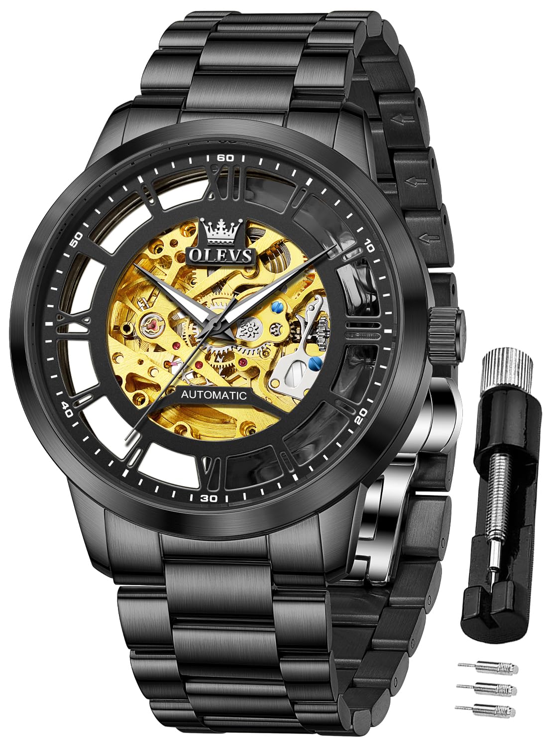 OLEVS Mens Square Analog Quartz Date Stainless Steel Waterproof Luminous Two Ton