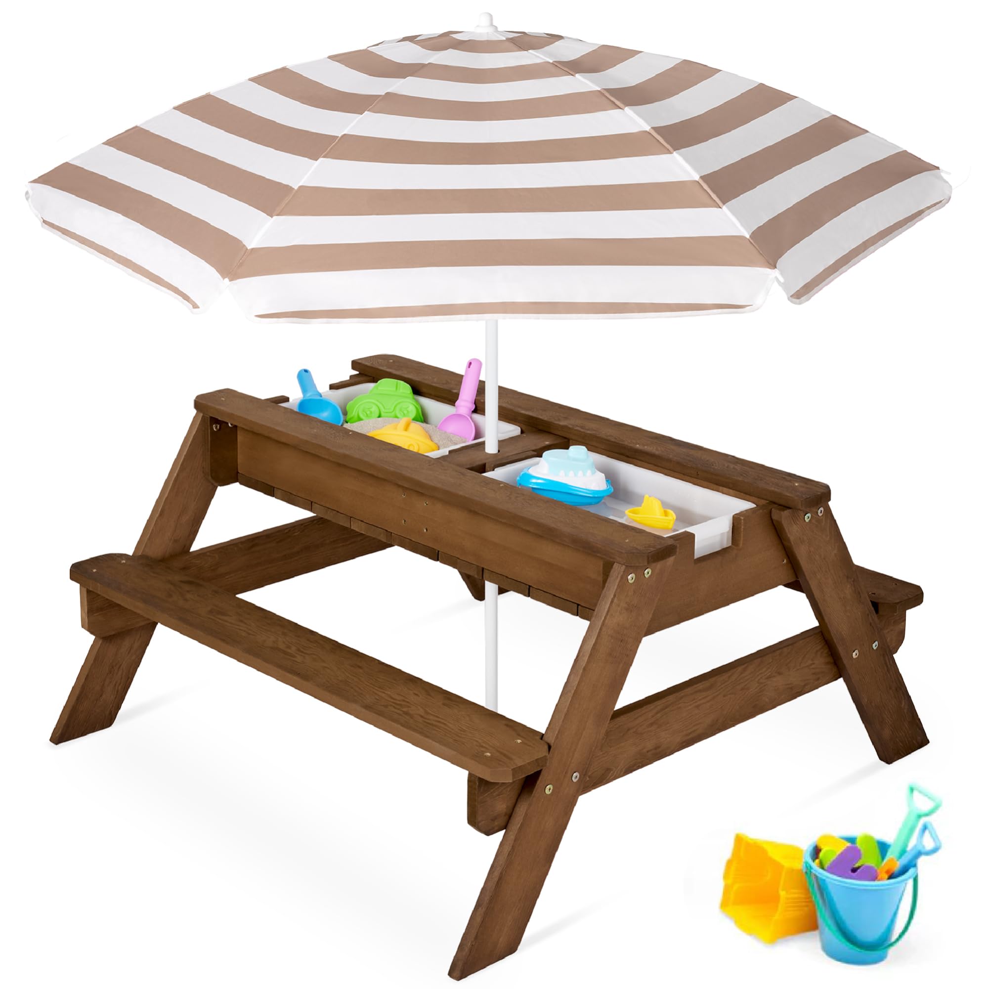 Best Choice Products Kids Picnic Table with Umbrella & Sensory Bins, Beige | Woo