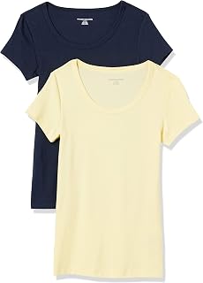 Amazon Essentials Women's Slim-Fit Cap Sleeve Crewneck T-Shirt, Pack of 2