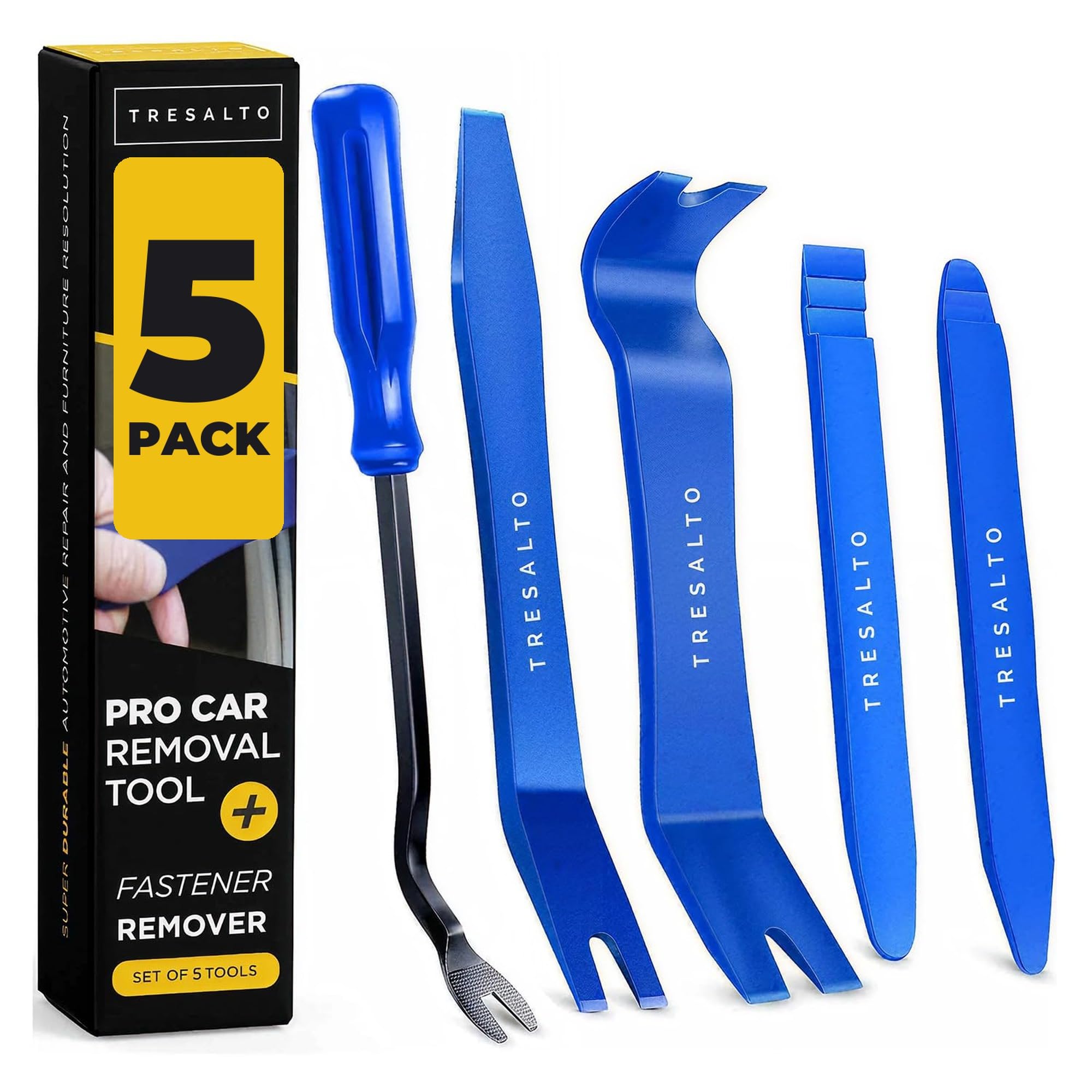 [5 PC] Car Trim Removal Tool Kit - Auto Plastic Pry Tool, Door Panel & Clip | 4 