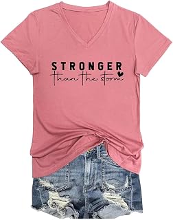 T-shirt da donna con stampa con scritta "Stronger Than The Storm", a maniche corte, con stampa umoristica