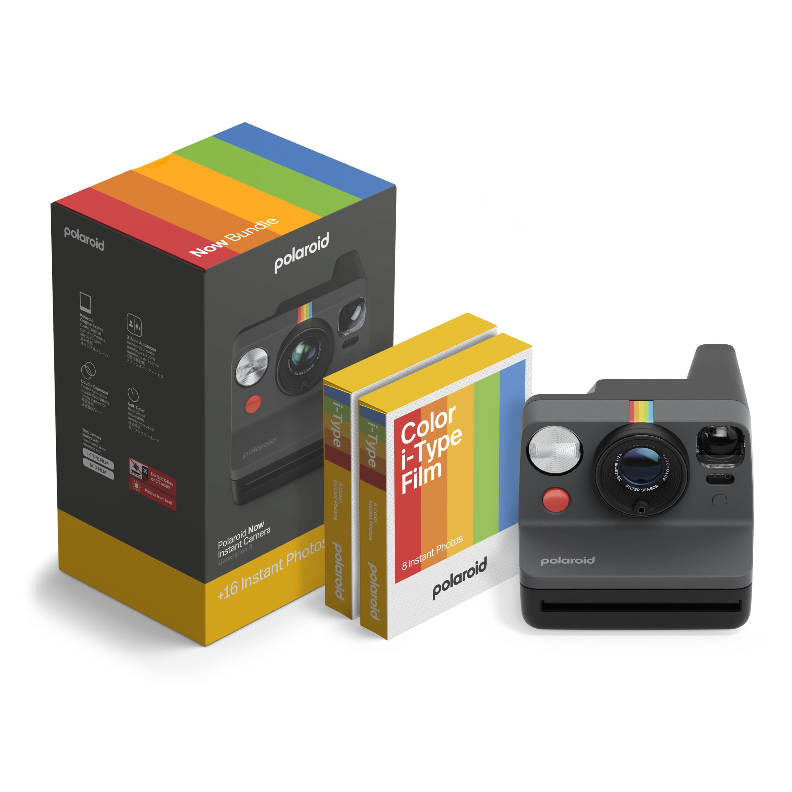 Polaroid Now 3rd Generation I-Type Instant Camera + Film Bundle - Now Black Came