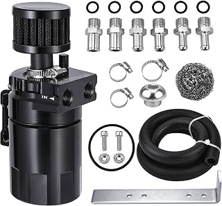 EVIL ENERGY Oil Catch Can, 300ml Baffled Catch Can Kit with Breather Filter | Universal 2 Port Aluminum Air Oil Separator with 3/8" ID NBR Fuel Hose, Fittings Set Black