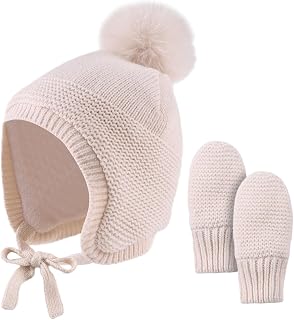 XIAOHAWANG Warm Earflap Beanie Baby Girl Boy Winter Beanie Child Toddler Cute Pompom Hat with Fleece
