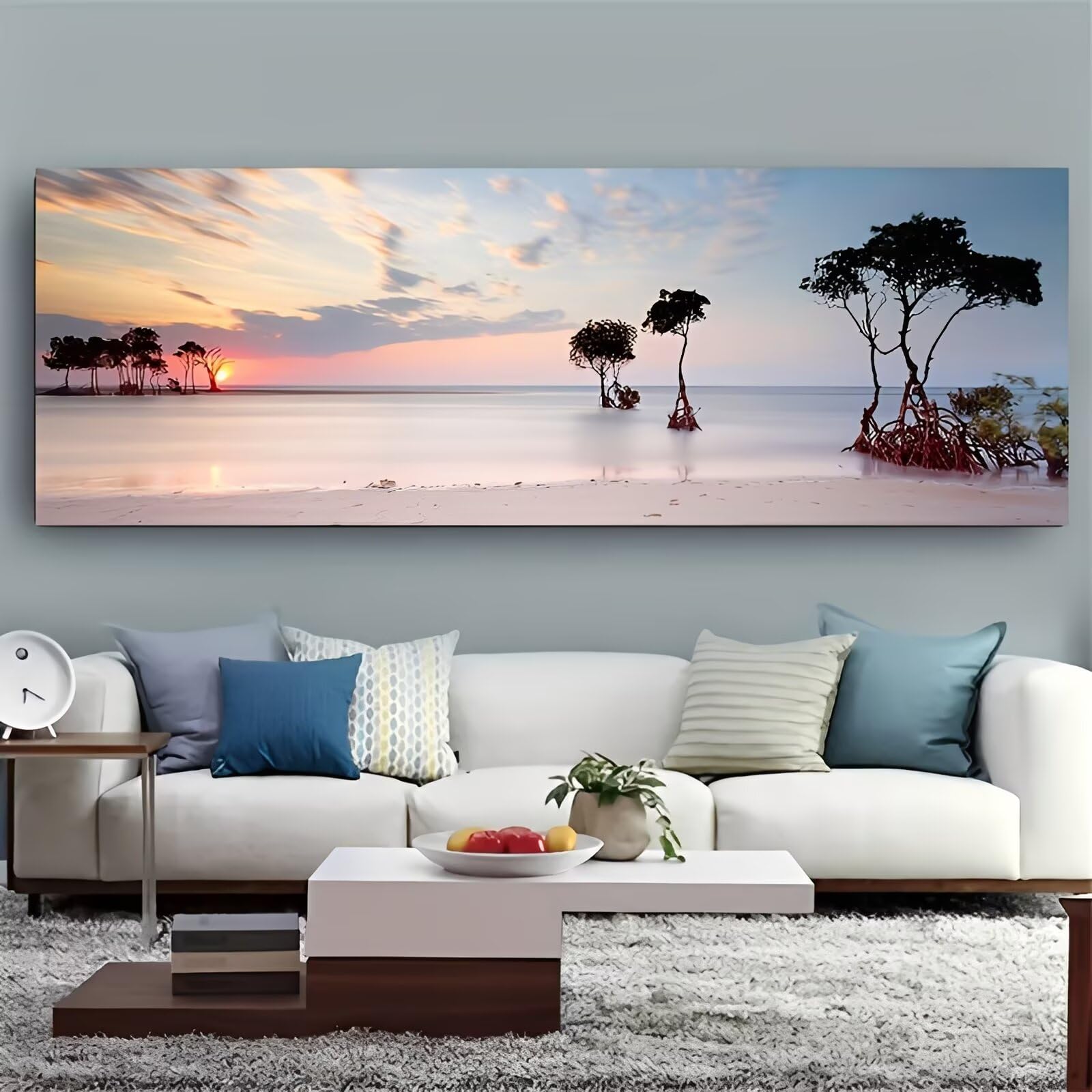 Vintage Rustic Mangrove Trees Beach Sunset Canvas Wall Art Print,12 x 36 Inches,