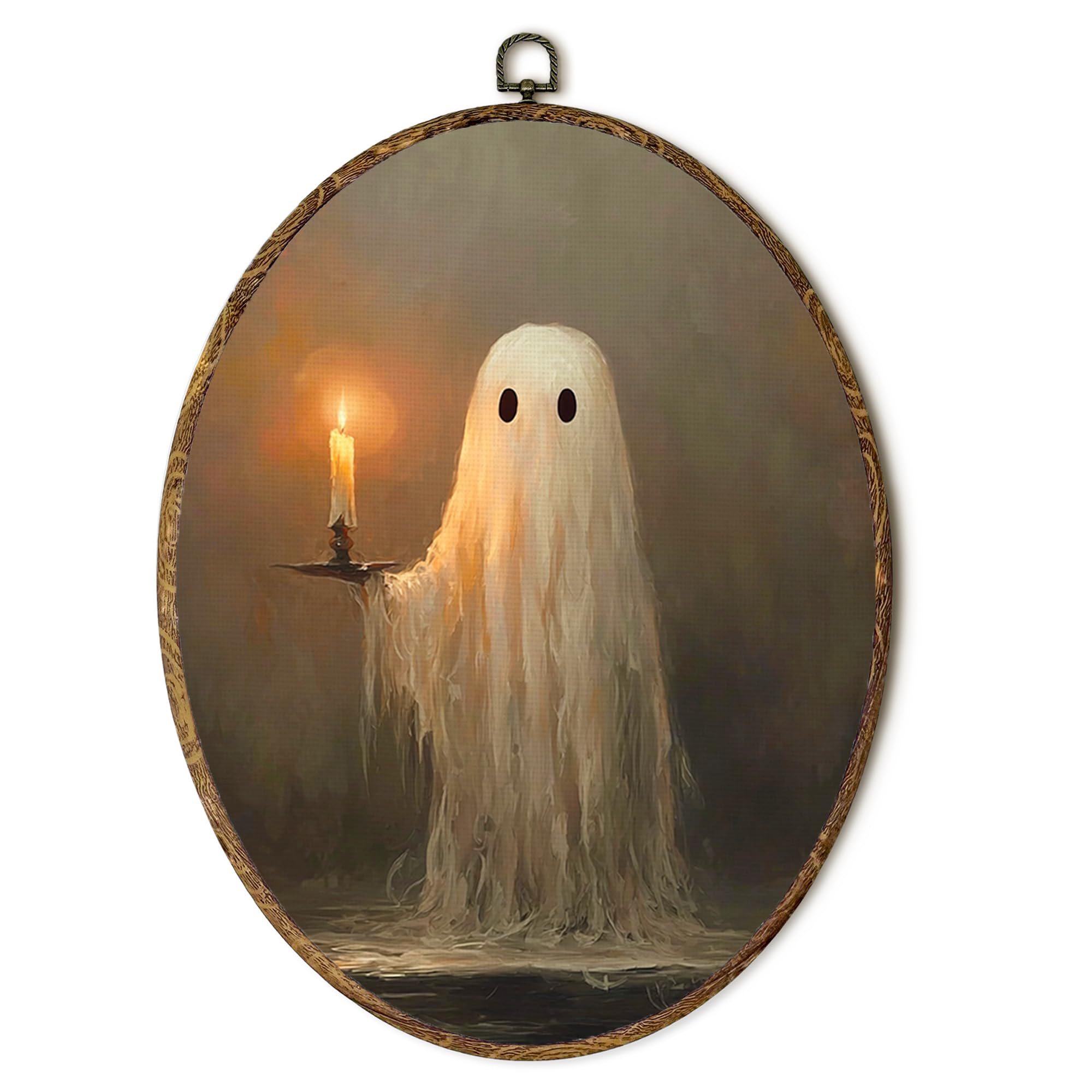 Yorhifa Halloween Ghost Framed Wall Art, Dark Academia Ghost Holding Candle Oval
