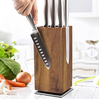 Dmore 360° Rotating Knife Block - Elegant Acacia Wood Magnetic Knife Holder, Extra Large Capacity for Knives and Utensils