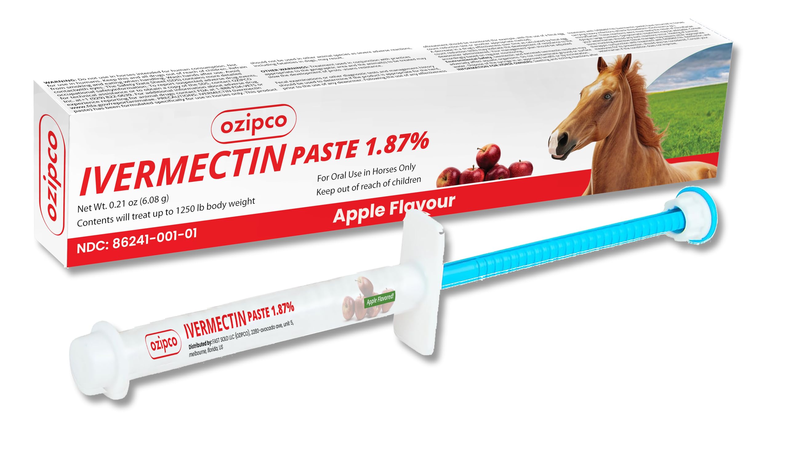 OZIPCO Ivermectin Horse Paste 1.87% | Apple Flavor – 6.08g Syringe for Equine Us