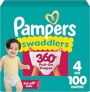 Pampers Diapers - Swaddlers 360 degrees - Size 4, 100 Count, up to 100% Leakproof Comfy Dry Fit, EZ Off Tabs Designed for Easy Changes, Pull On Diaper
