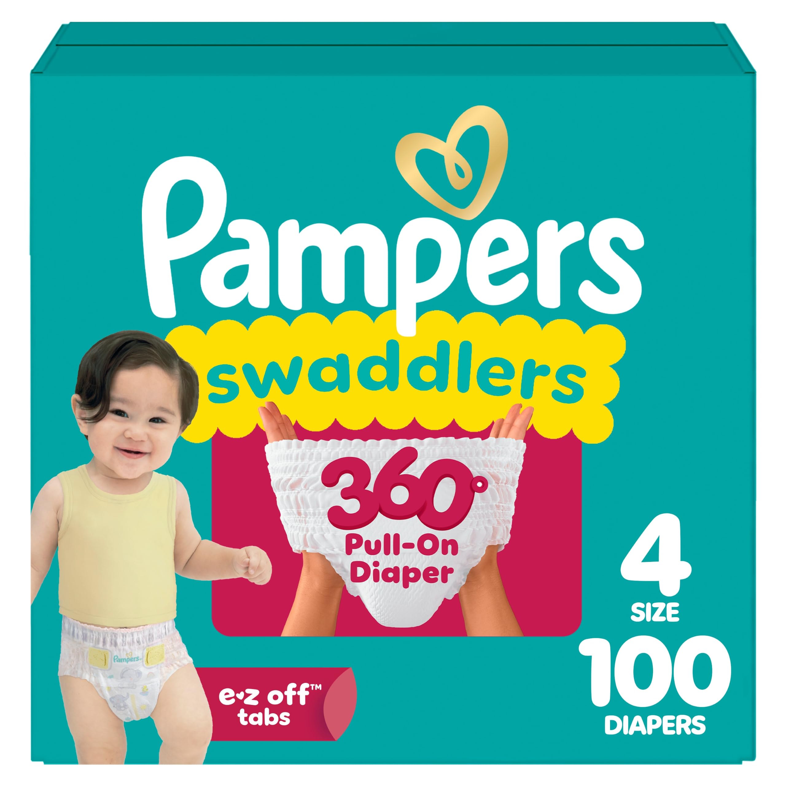 Pampers Diapers - Swaddlers 360 degrees - Size 4, 100 Count, up to 100% Leakproo