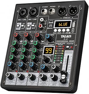 TKLBLS 4 Channel Podcast Audio Mixer, Compact Mixing Console with 99 DSP Effects, 48V Phantom Power, XLR Inputs for Recording, Home Studio