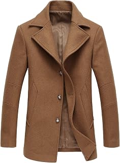 chouyatou Men's Classic Notched Collar Double Breasted Wool Blend Pea Coat