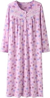 Keyocean Nightgowns for Women, Soft 100% Cotton Comfortable Lightweight Long-sleeve Ladies Night Dresses