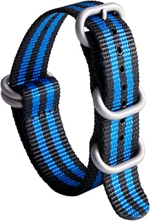 BINLUN Bracelet de Montre en Nylon Balistique Militaire Remplacement Tissu pour Hommes Femmes 18mm 19mm 20mm 21mm 22mm 23mm 24mm avec Noir/Argent Boucle