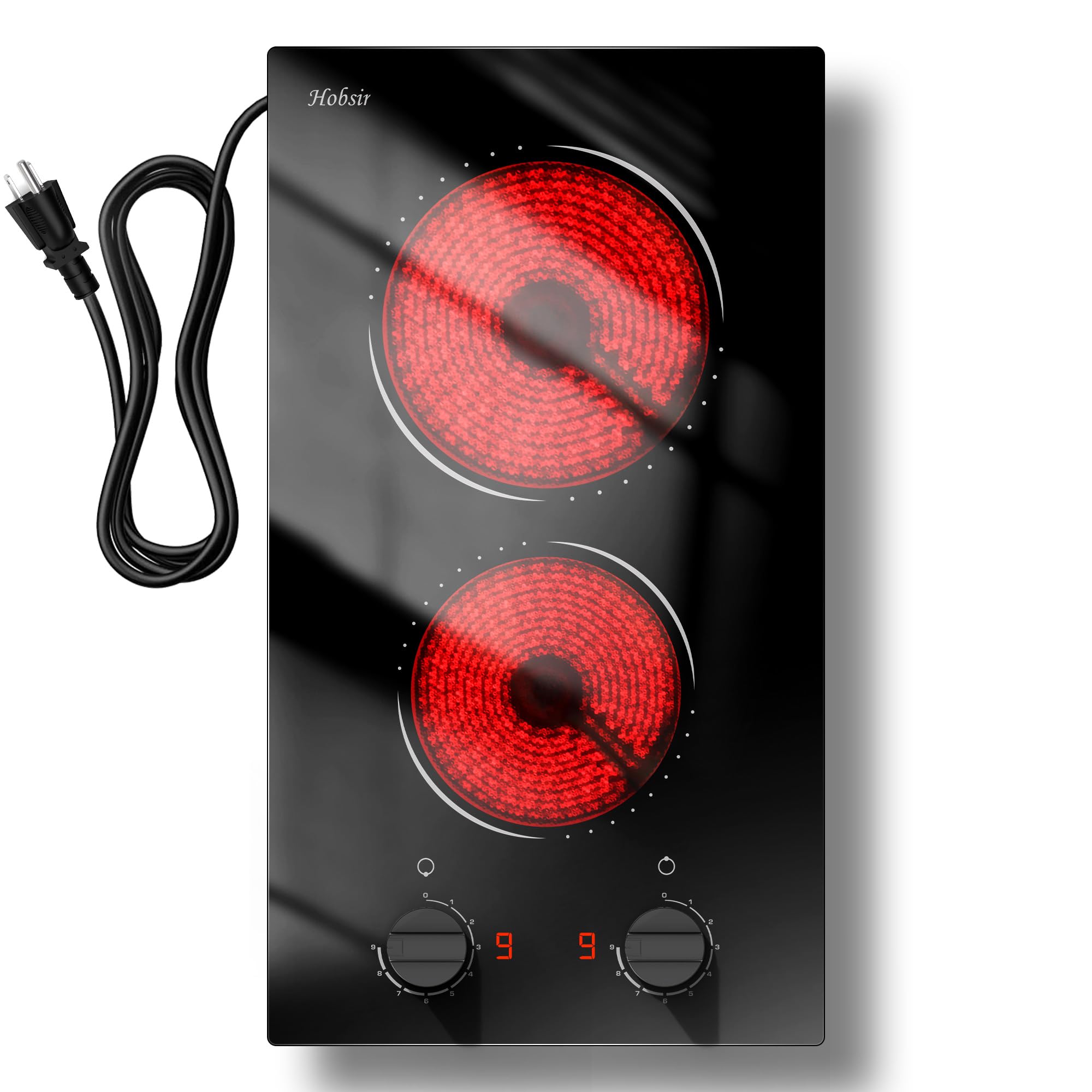 Hobsir 2 Burner Electric Cooktop 110V Plug In 2000W, Countertop & Built-in | 12 