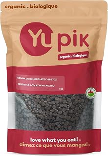 Yupik Organic Dark Chocolate Chips, 70% Cacao, 1 kg, Gluten-Free, GMO-Free, Kosher, Vegan, Dairy-Free, Regular Size, Rich Dark Chocolate, Melts Smoothly, Ideal for Snacking, Baking & Topping