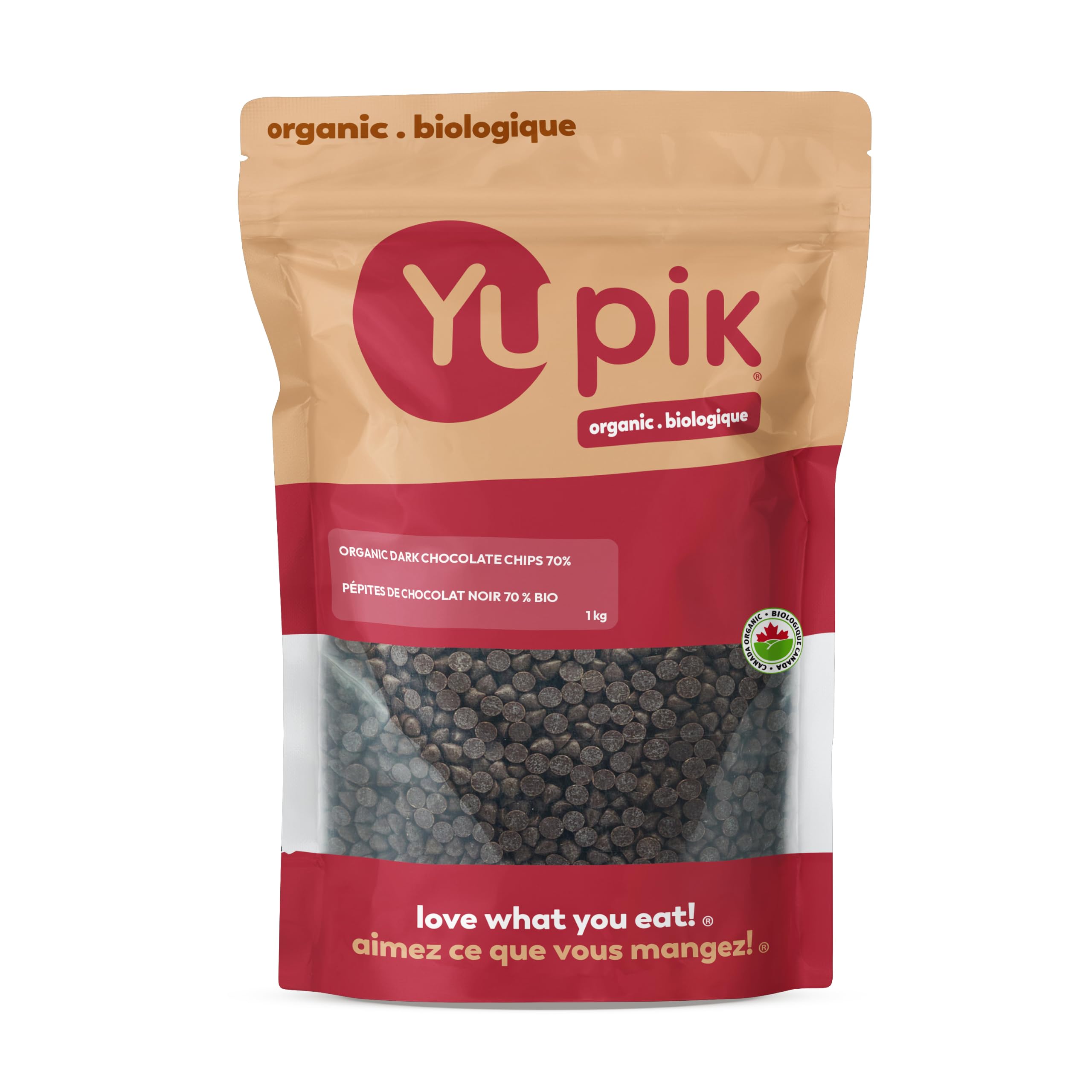 Yupik Organic Dark Chocolate Chips, 70% Cacao, 1 kg, Gluten-Free, GMO-Free, Kosh
