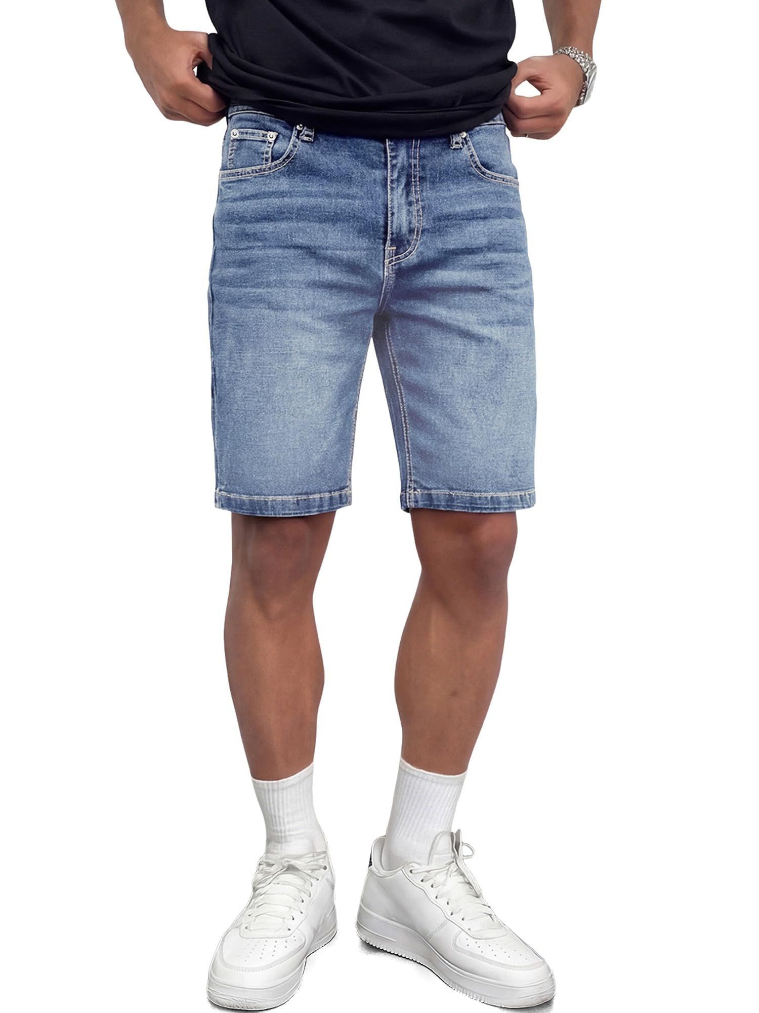 JMIERR 2026 Mens Skinny Denim Shorts 4 Way Stretch Casual Comfy Slim Fit Summer 
