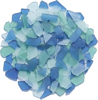 QYGL Sea Glass for Crafts - 34oz Blue Mixed Frosted Seaglass Pieces