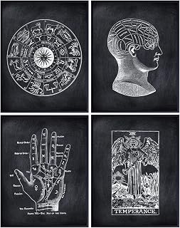 Zodiac, Tarot, Palmistry, Wicca, Wiccan, Astrology, Pagan Wall Art Decoration - Black Magic Goth Wall Decor - Gifts for Psychics - Mystical Arts Aesthetic Room Decor Set - Gothic Home Print